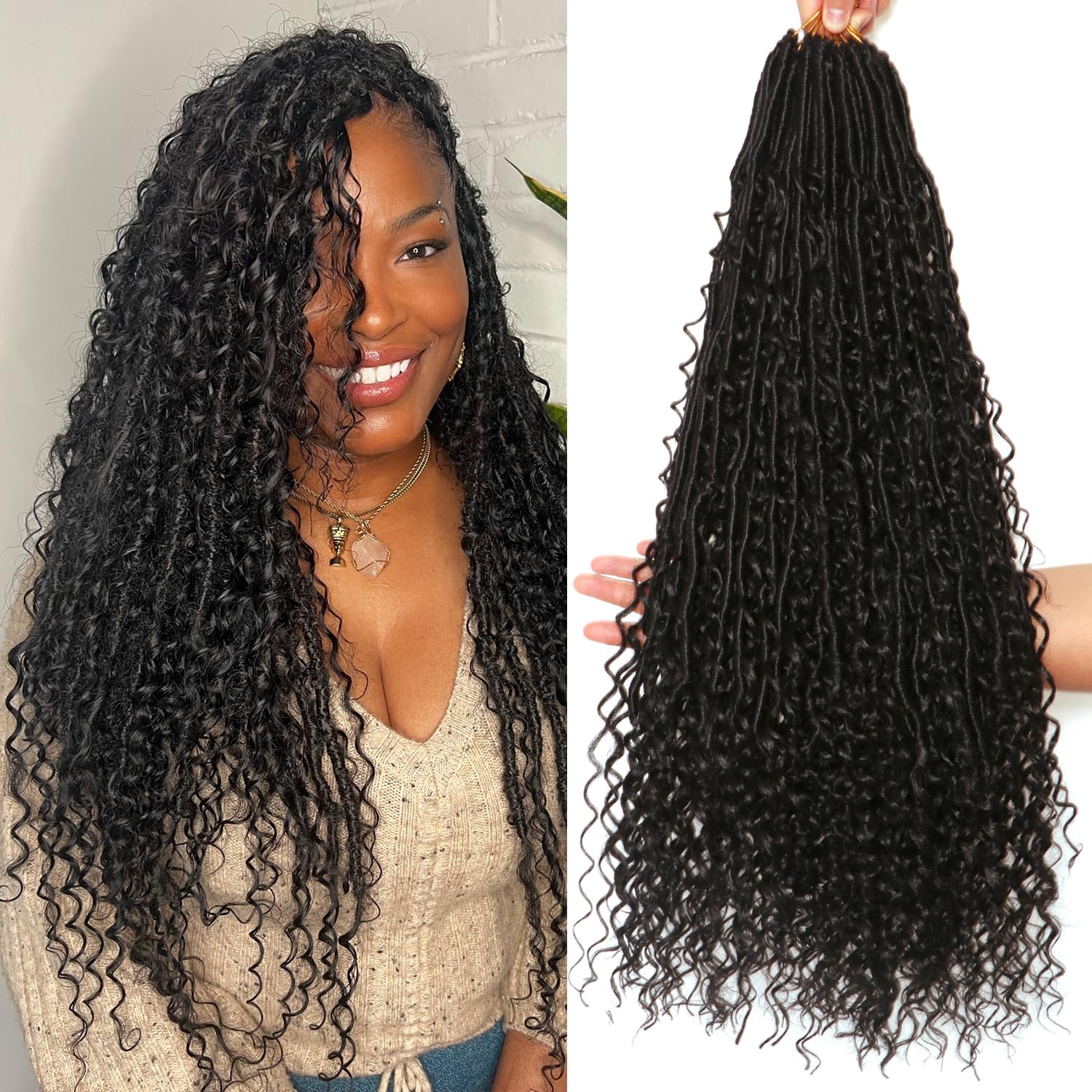 AMUMI Goddess Locs 24 inch on-model show a full, natural protective hairstyle.