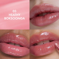Amuse SEOUL Daisy Flower Dew Tint 03 glossy finish on lips