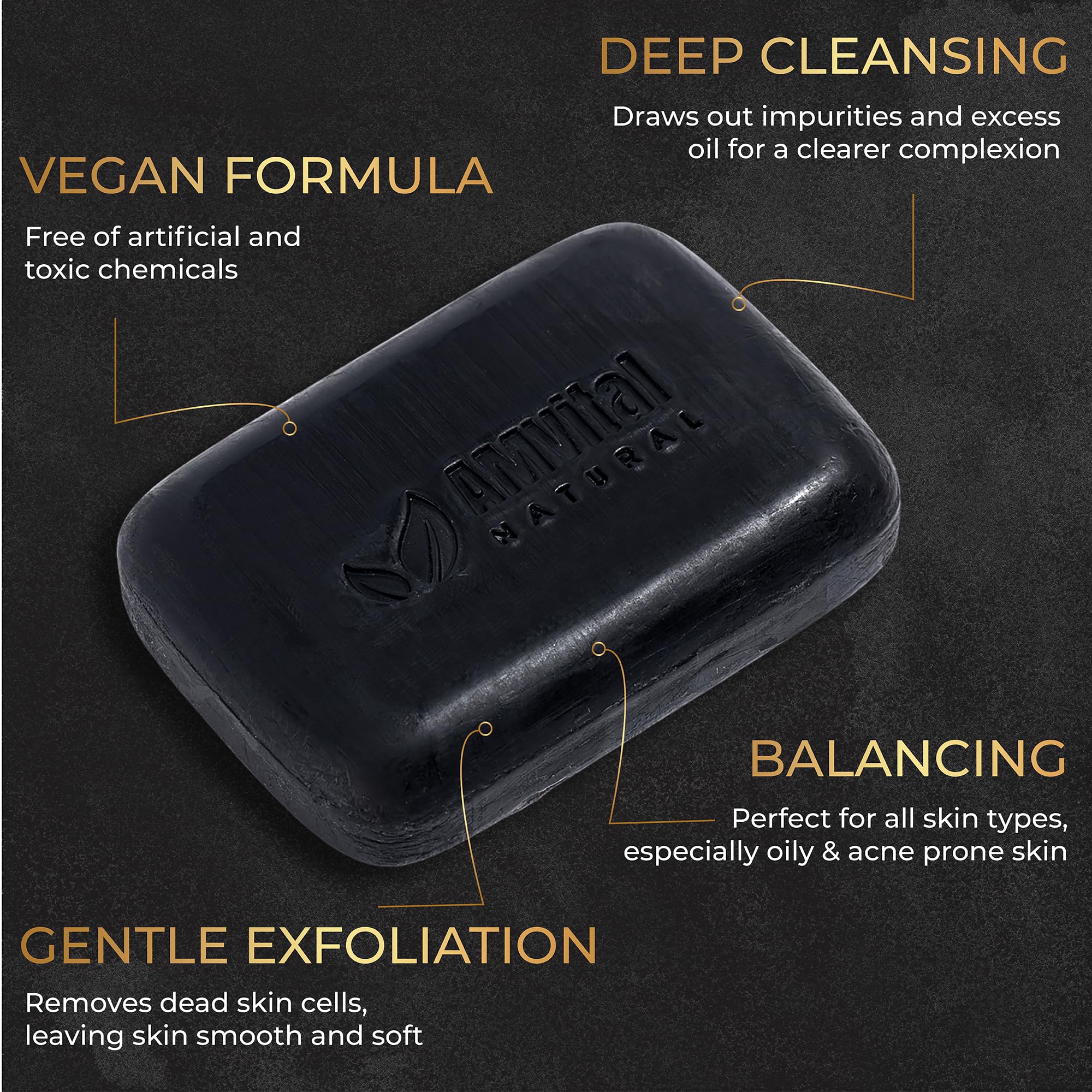 AMVital charcoal soap bar in use on face and body