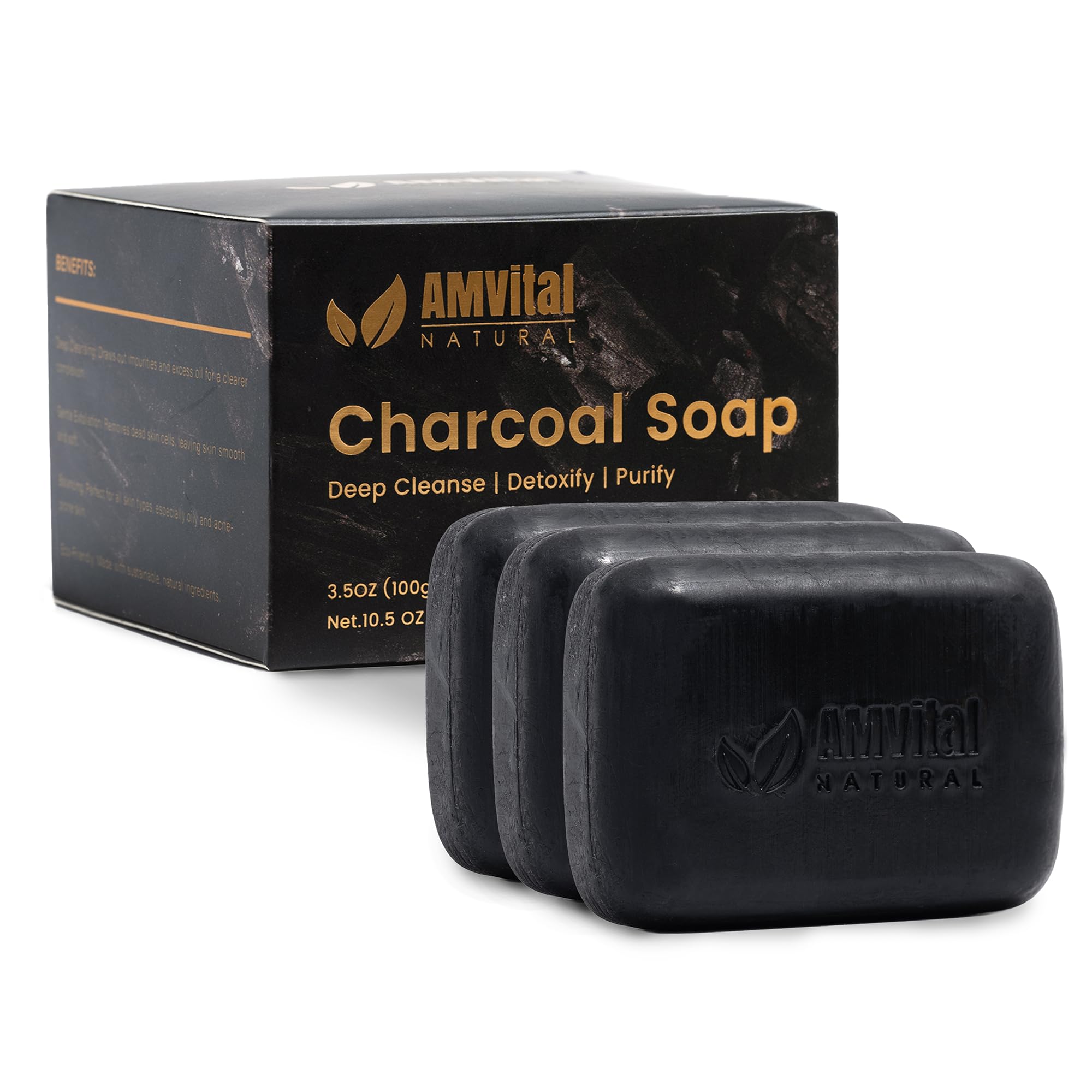 AMVital charcoal soap bar set packaging displays gift-ready trio for gifting