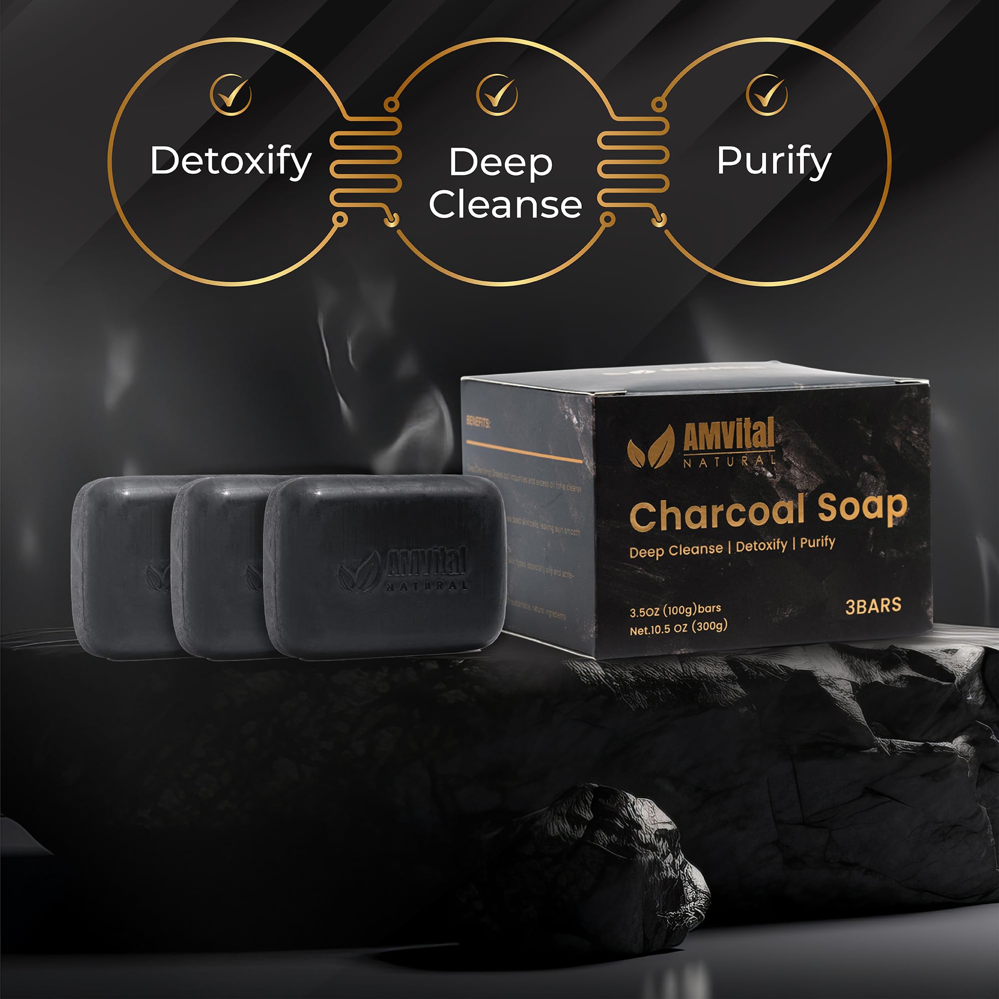 AMVital charcoal soap bar producing creamy lather for daily routines