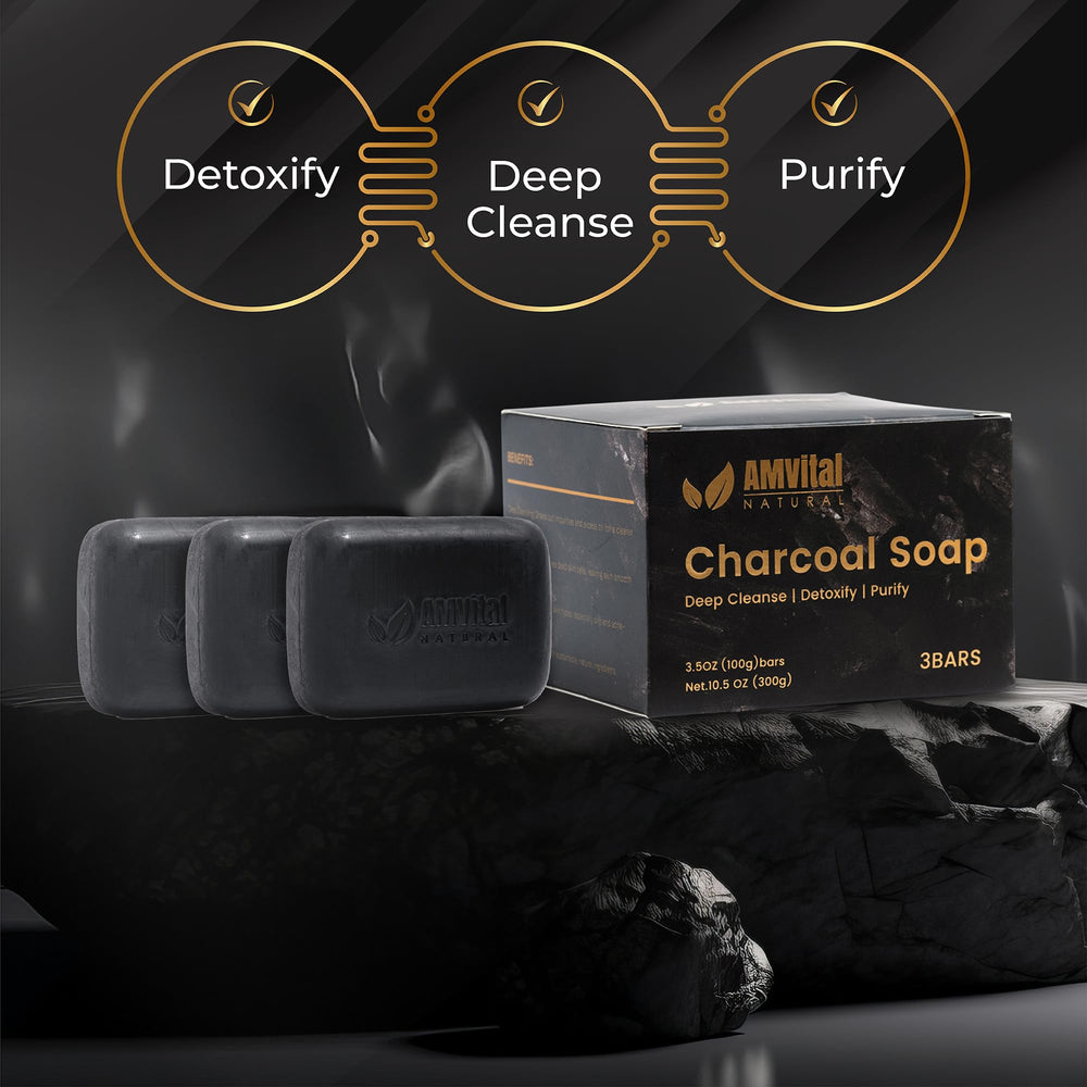 AMVital charcoal soap bar producing creamy lather for daily routines