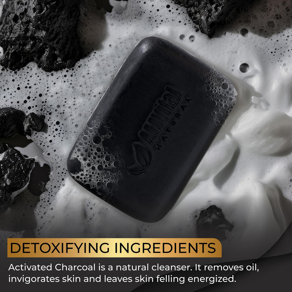 AMVital charcoal soap with plant-based ingredients for gentle cleansing