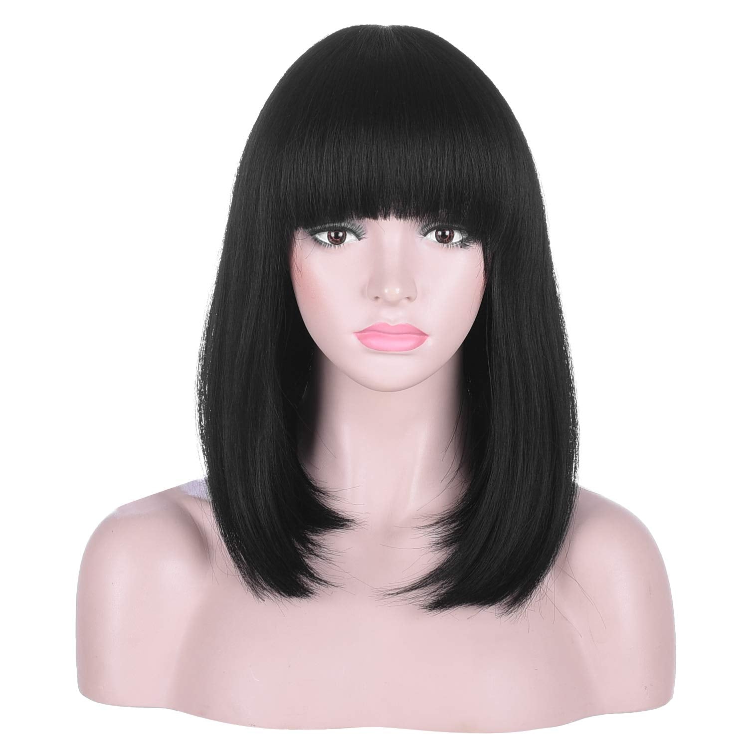 AMZCOS black bob wig close-up highlights silky texture and easy styling.