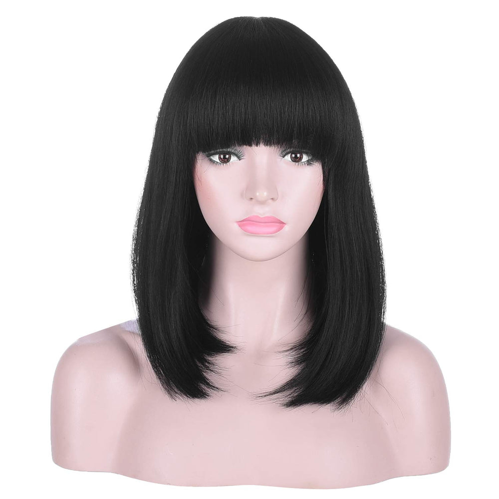 AMZCOS black bob wig close-up highlights silky texture and easy styling.