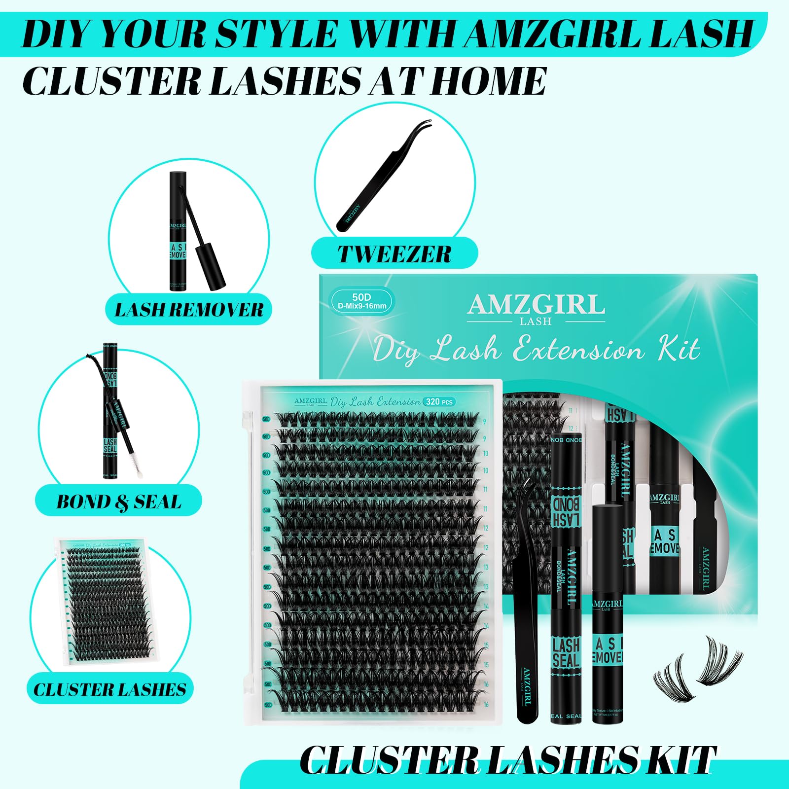 AMZGIRL LASH 50D clusters 9-16mm with varied lengths for versatile looks