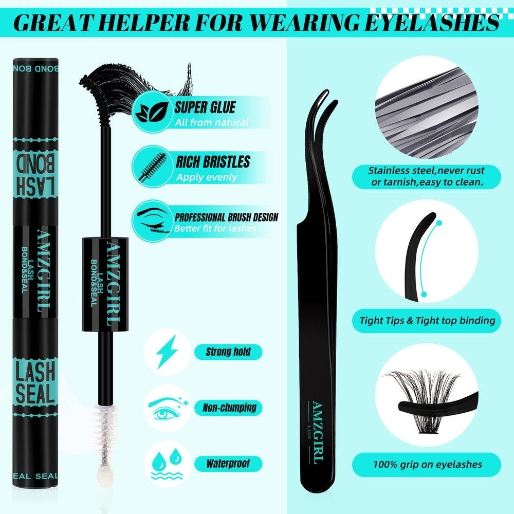 AMZGIRL lash applicator tweezers shown for precise cluster placement.