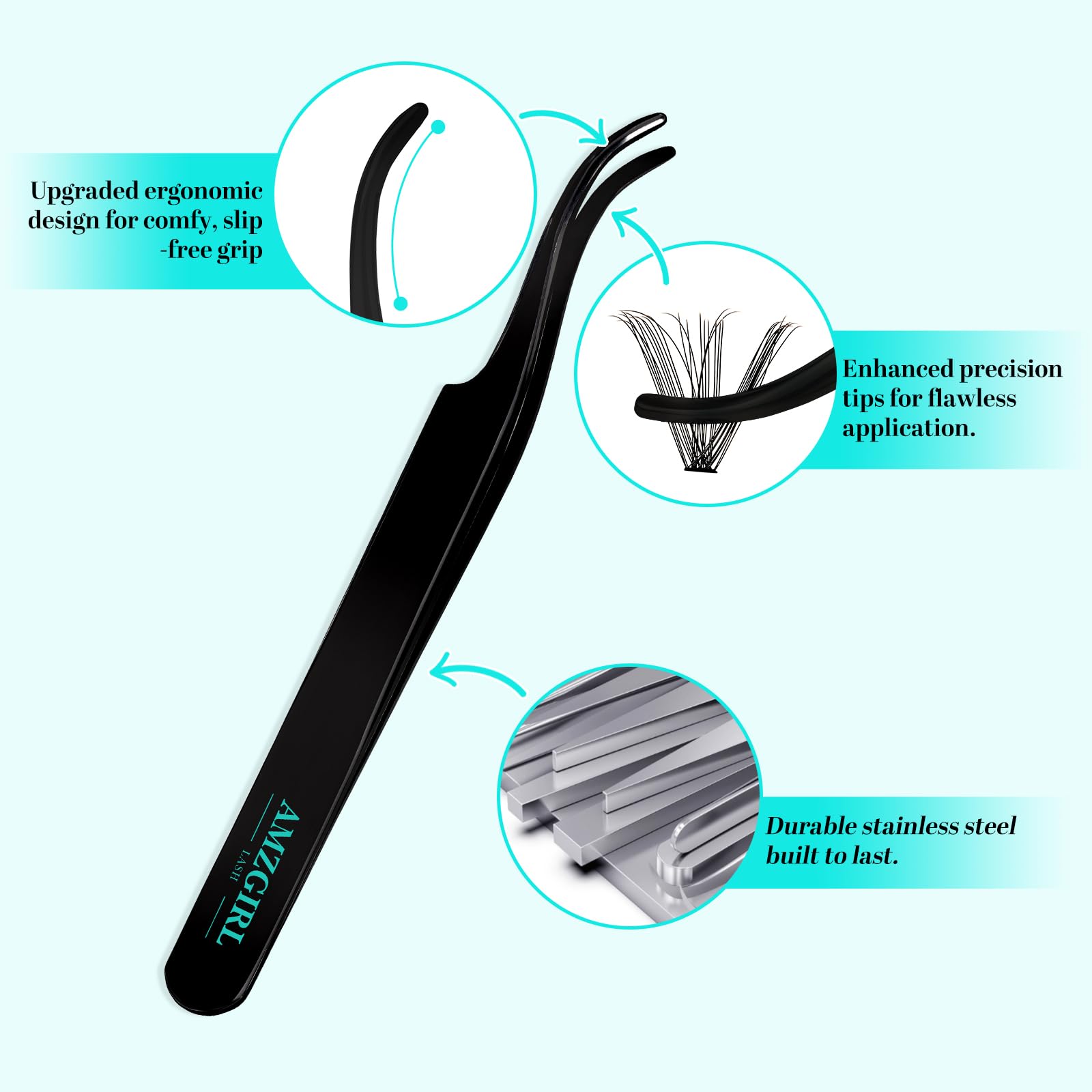 AMZGIRL LASH applicator tweezers for precise placement.