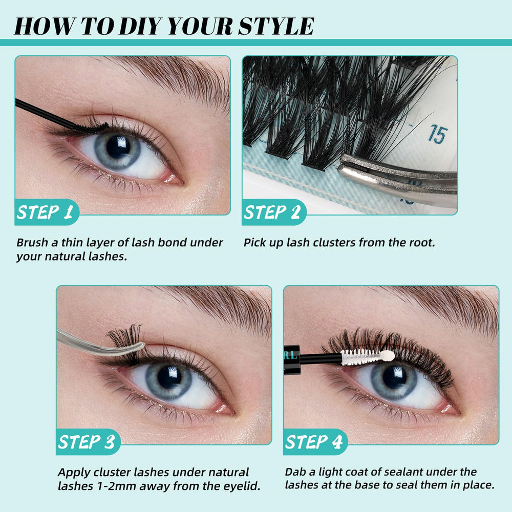 AMZGIRL LASH cluster application process image showing step-by-step technique.