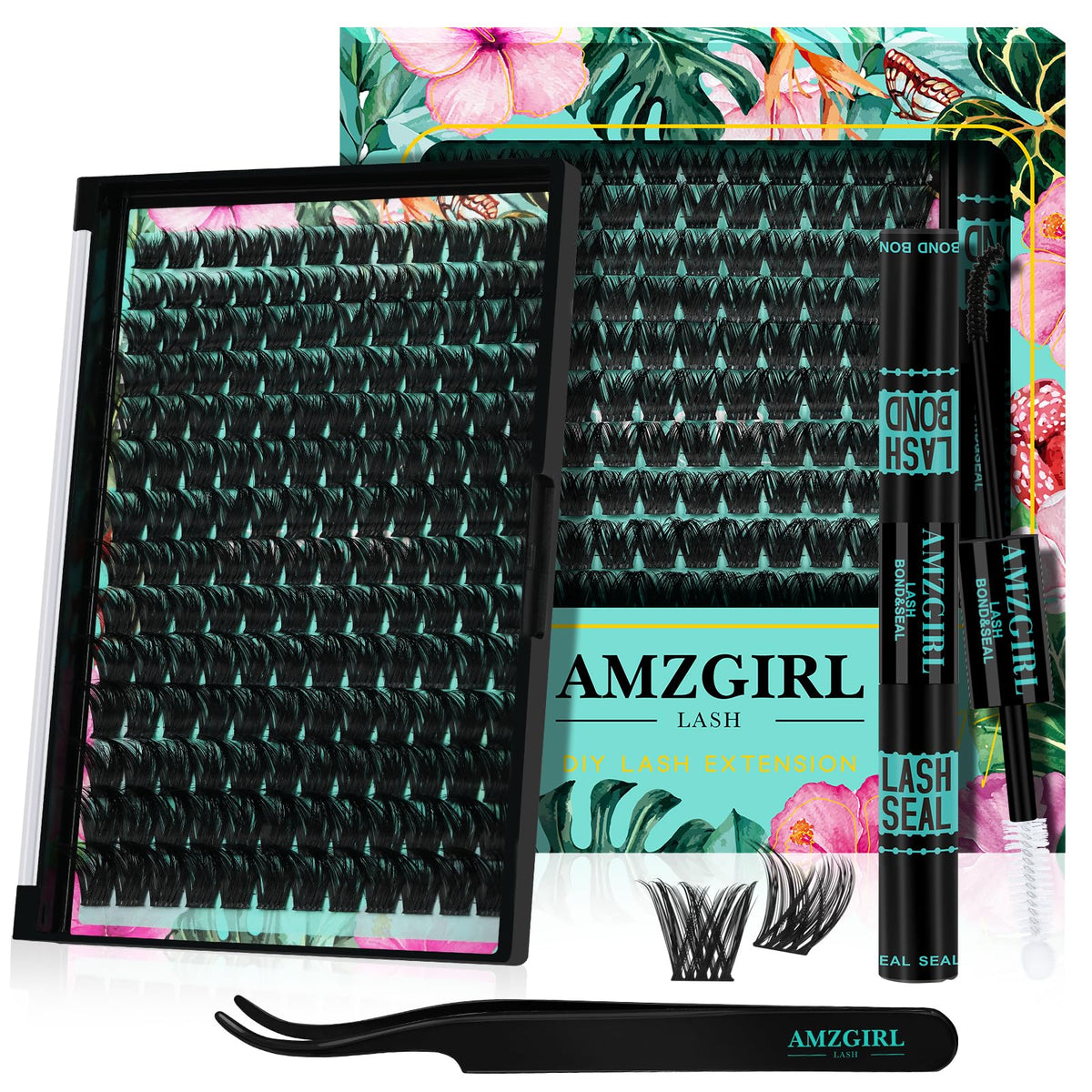 AMZGIRL LASH lash clusters kit 168pcs ready for natural-looking extensions at home.
