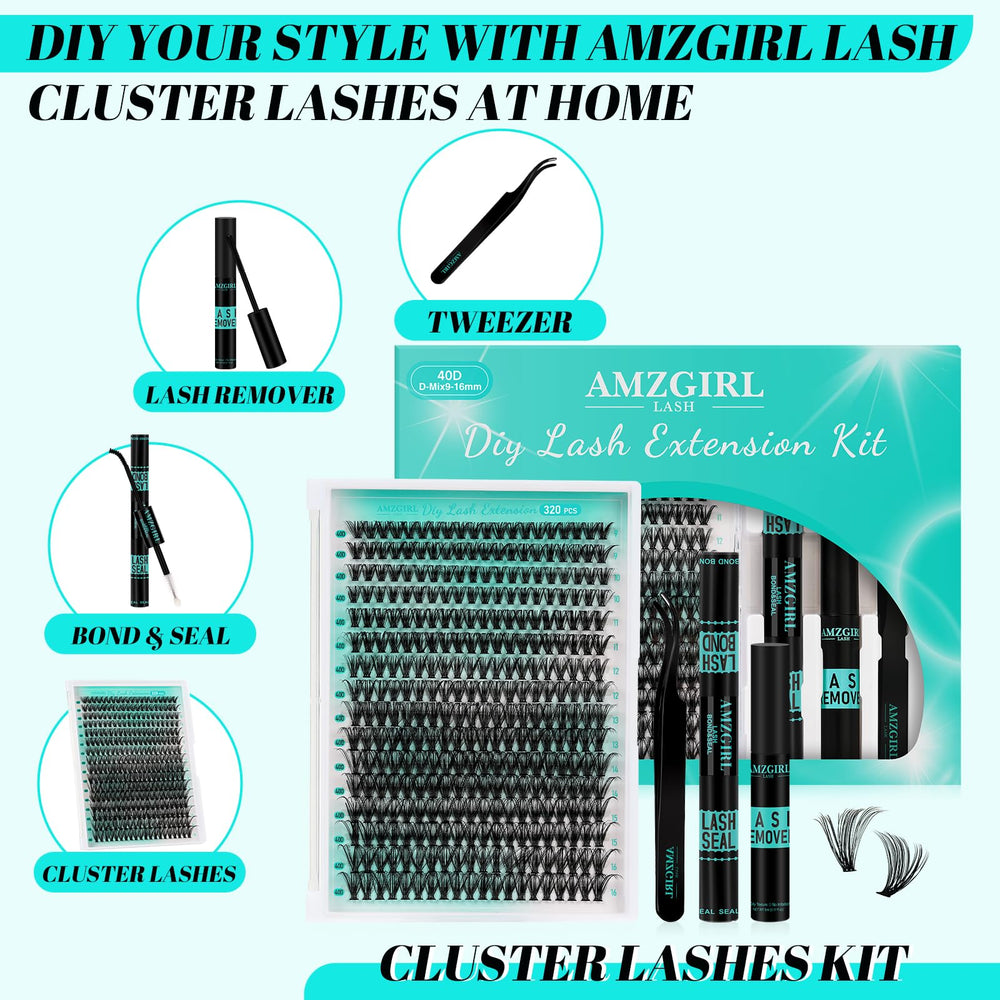 AMZGIRL LASH 320pcs clusters show length variety for customizable natural to dramatic looks.
