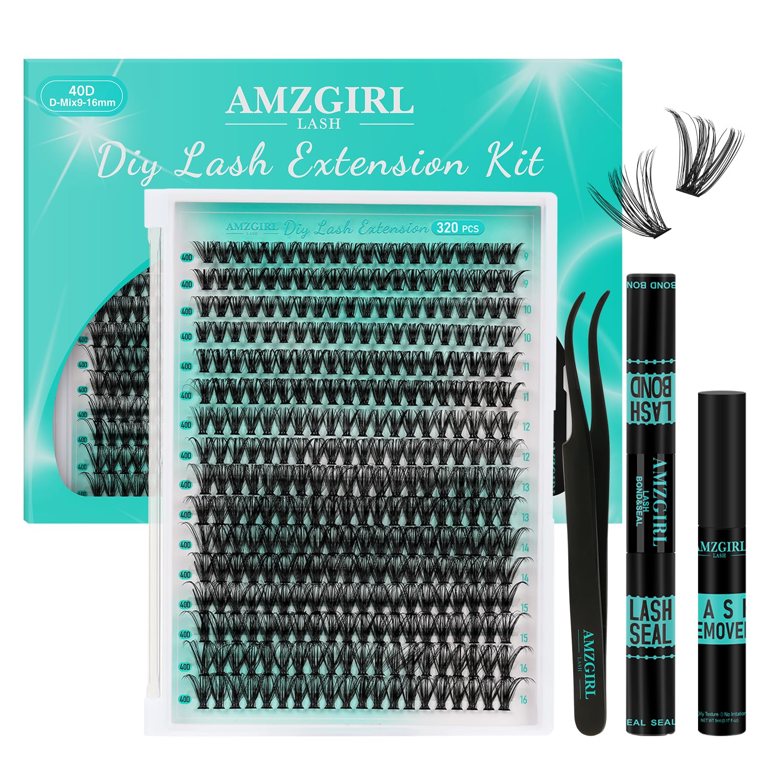 AMZGIRL LASH lash clusters kit box for at-home DIY extensions and quick setup.