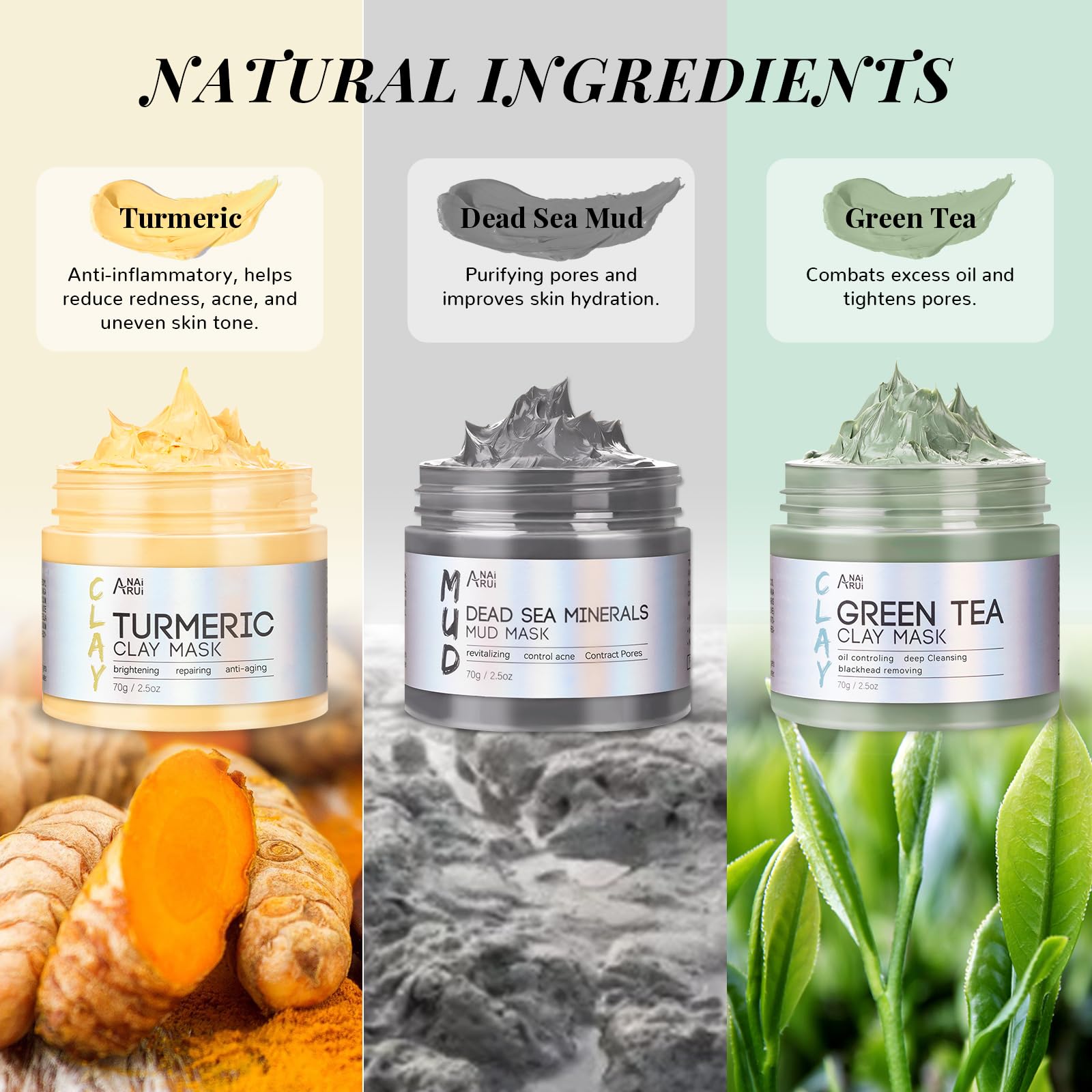 ANAI RUI green tea mud mask jar close-up for antioxidant protection and oil control