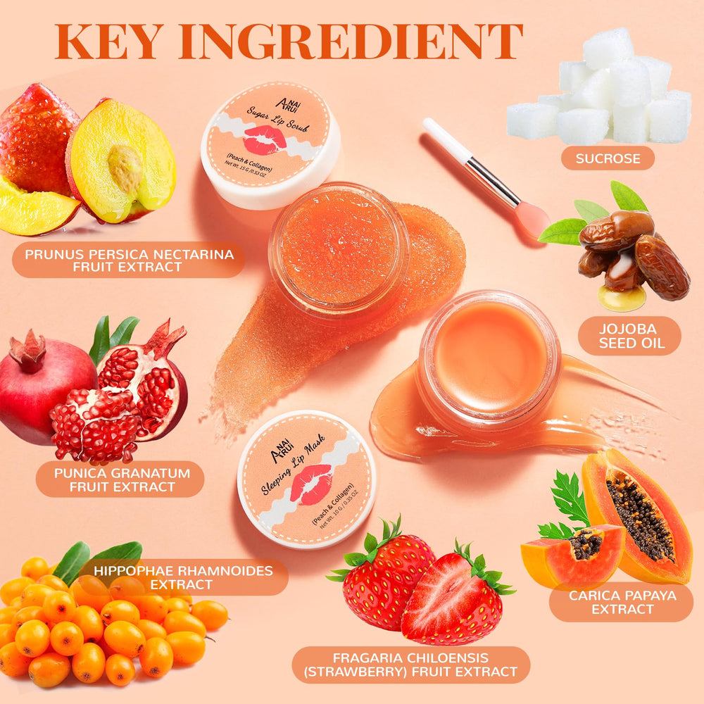 ANAI RUI Lip Scrub Sugar Exfoliation highlights gentle removal of dry skin for radiant lips.