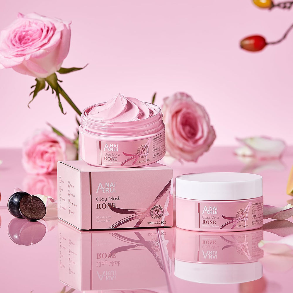 ANAI RUI mask closeup highlights kaolin clay and rose petals in action.