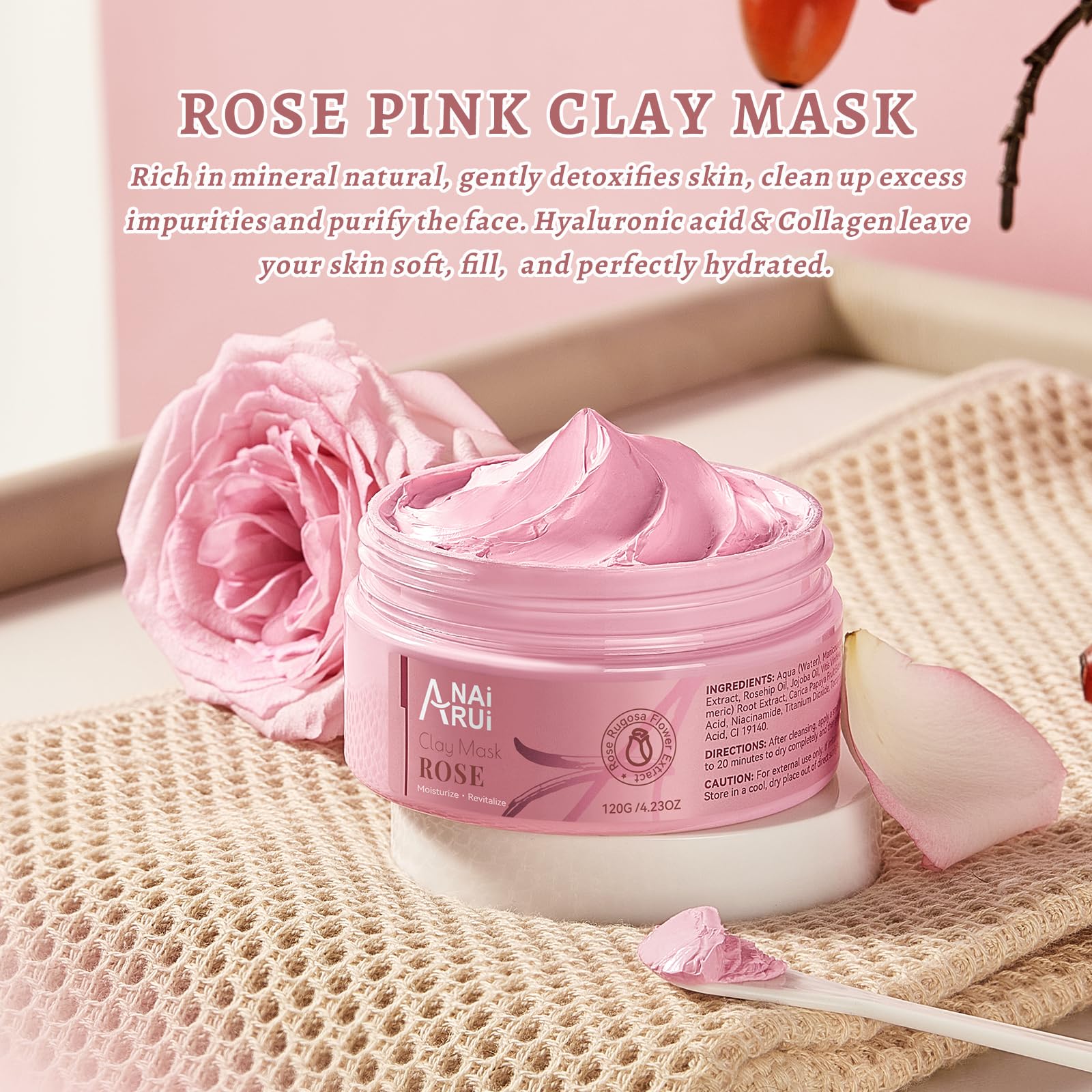 ANAI RUI rose mask jar highlights niacinamide and plant-based actives for clarity.