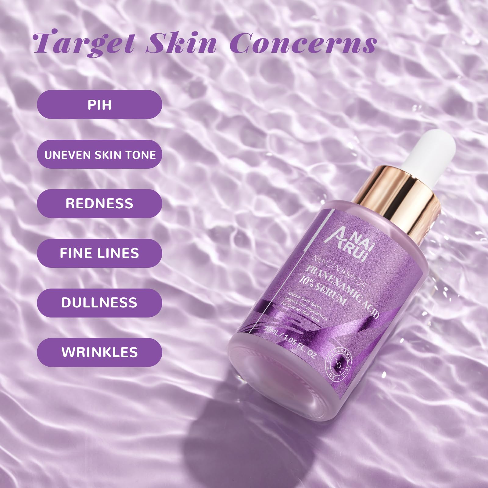 ANAI RUI tranexamic acid serum packaging highlights vegan, fragrance-free formula