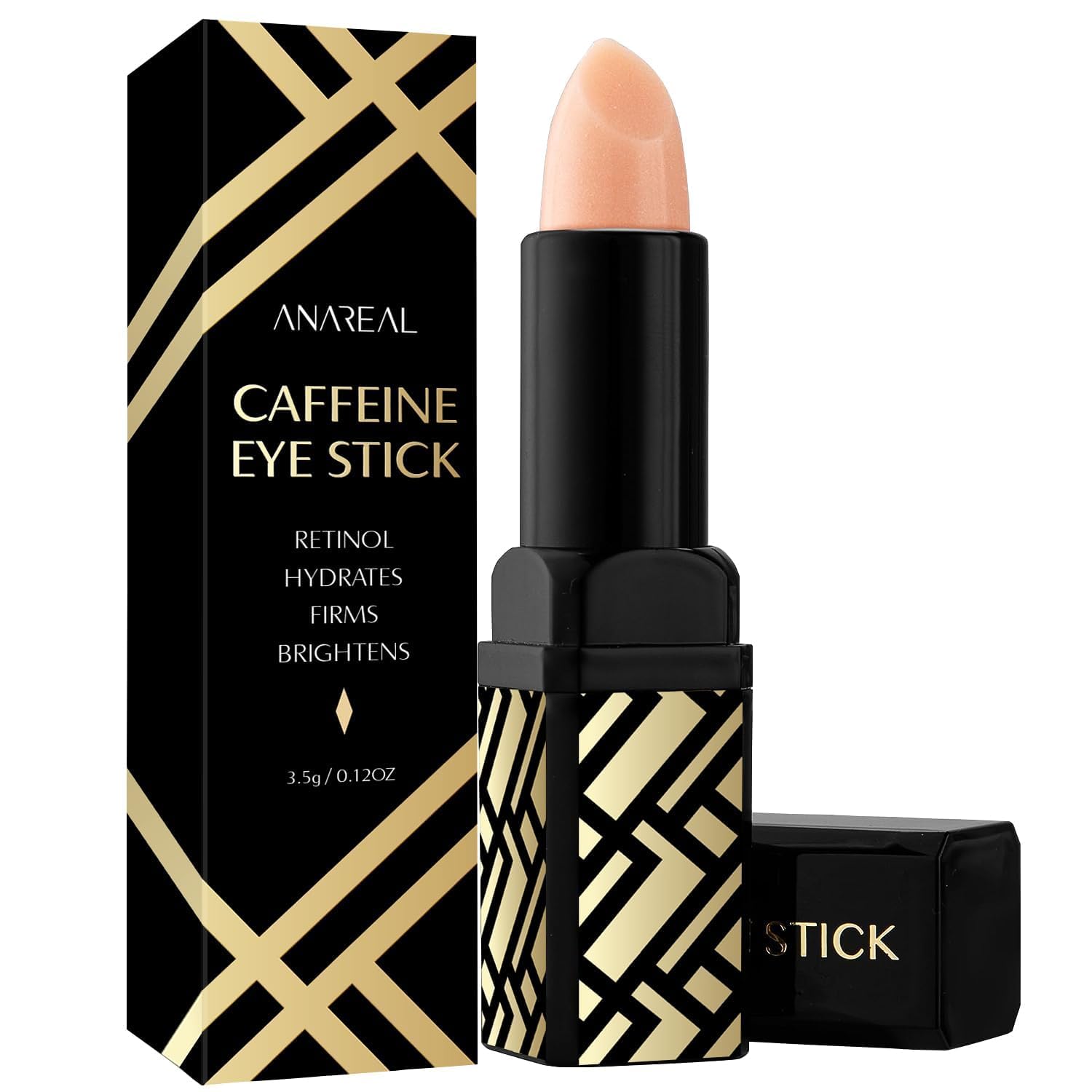 ANAREAL caffeine under-eye balm stick application delivering cooling hydration for eyes