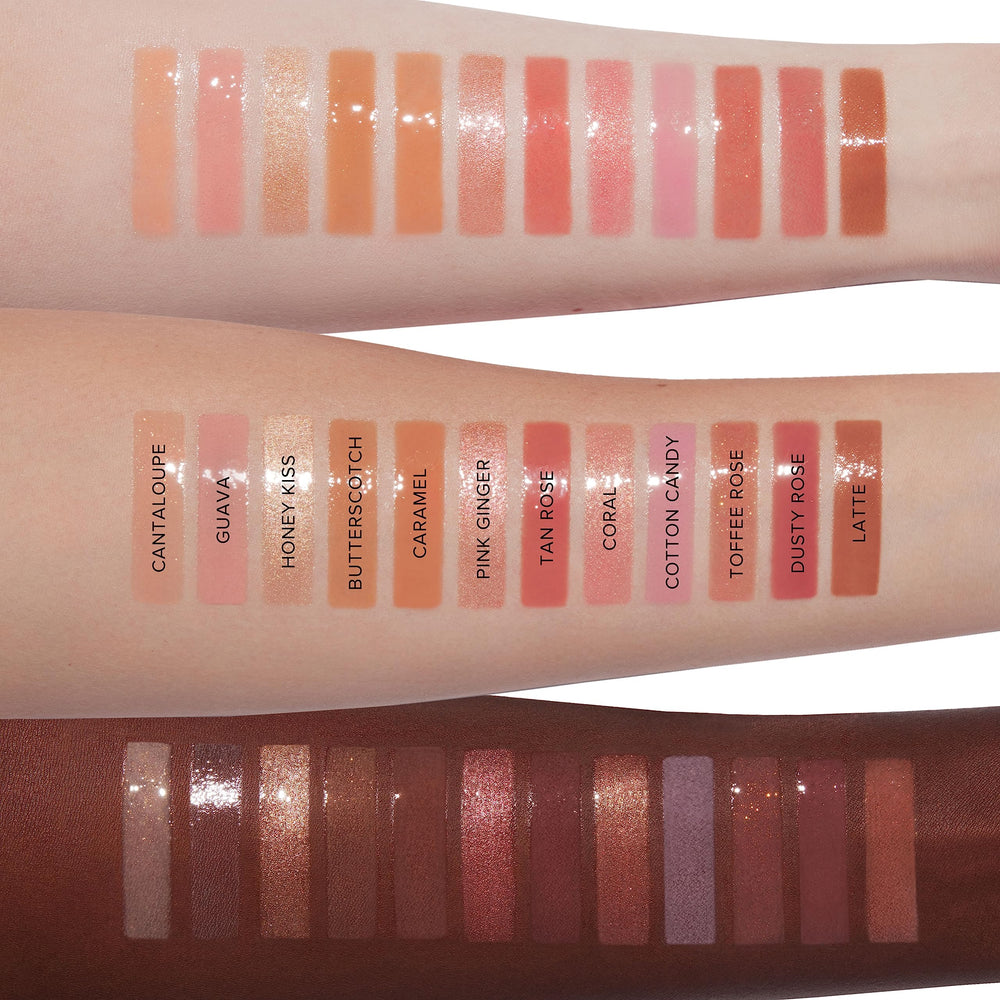 Anastasia Beverly Hills Butterscotch gloss on lips delivers luminous finish