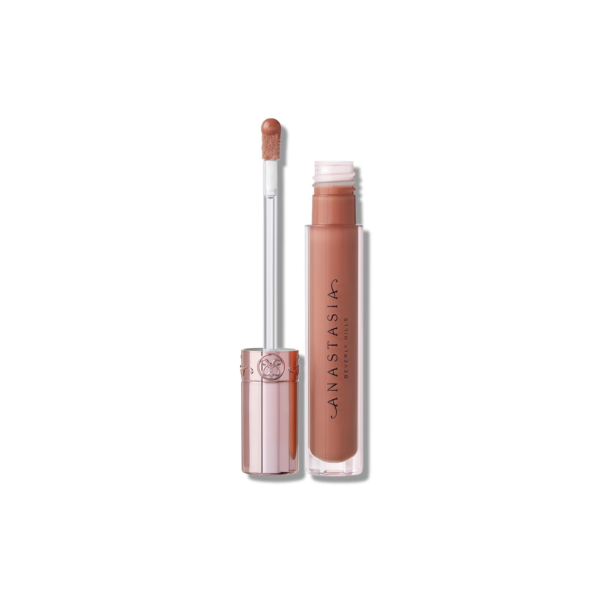 Anastasia Beverly Hills lip gloss caramel packaging shot showcases premium finish.