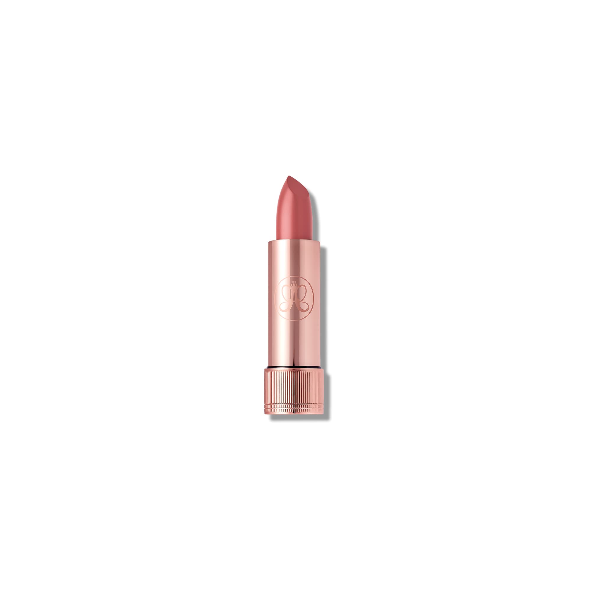 Anastasia Beverly Hills Satin Lipstick Dusty Rose with rose-gold packaging for a luxurious look.