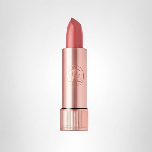 Anastasia Beverly Hills Satin Lipstick Dusty Rose swatch on skin offering rich, long-lasting color.