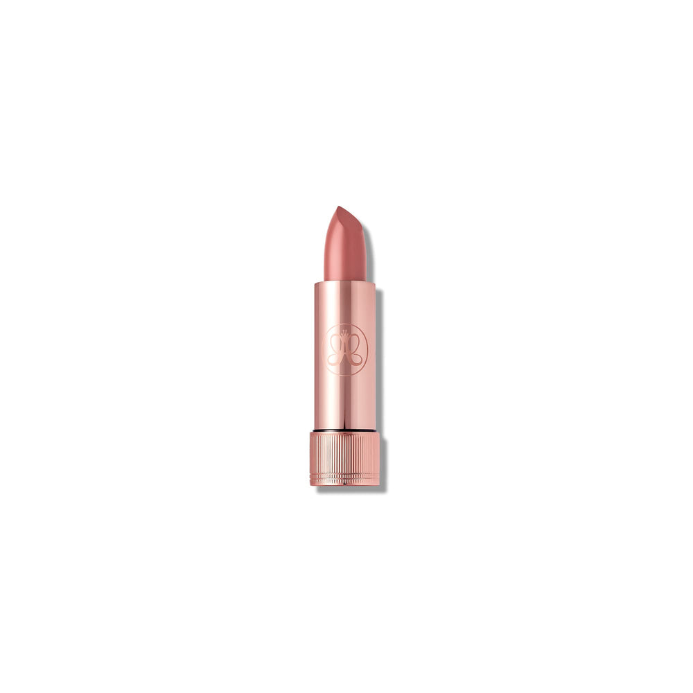 Anastasia Beverly Hills Satin Lipstick Taupe Beige in rose-gold case for smooth, lasting color.