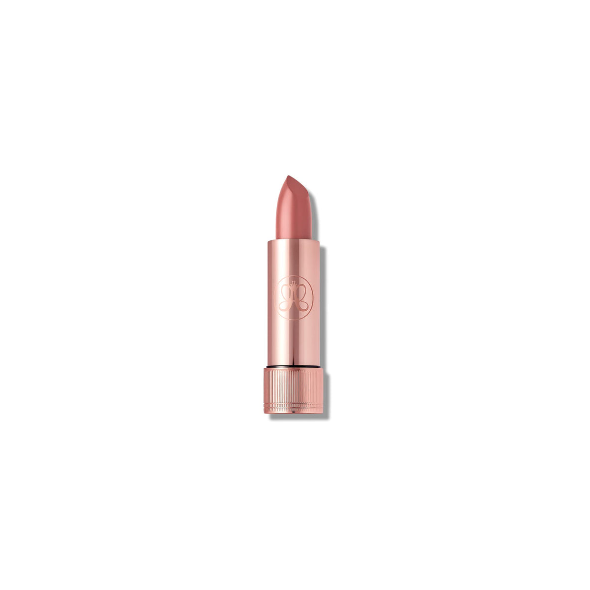 Anastasia Beverly Hills Satin Lipstick Taupe Beige in rose-gold case for smooth, lasting color.