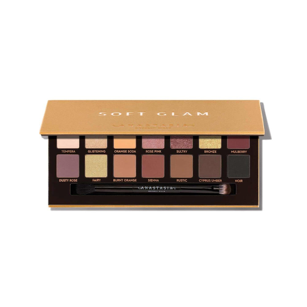 Anastasia Beverly Hills Soft Glam palette front closeup for creamy, blendable neutrals.