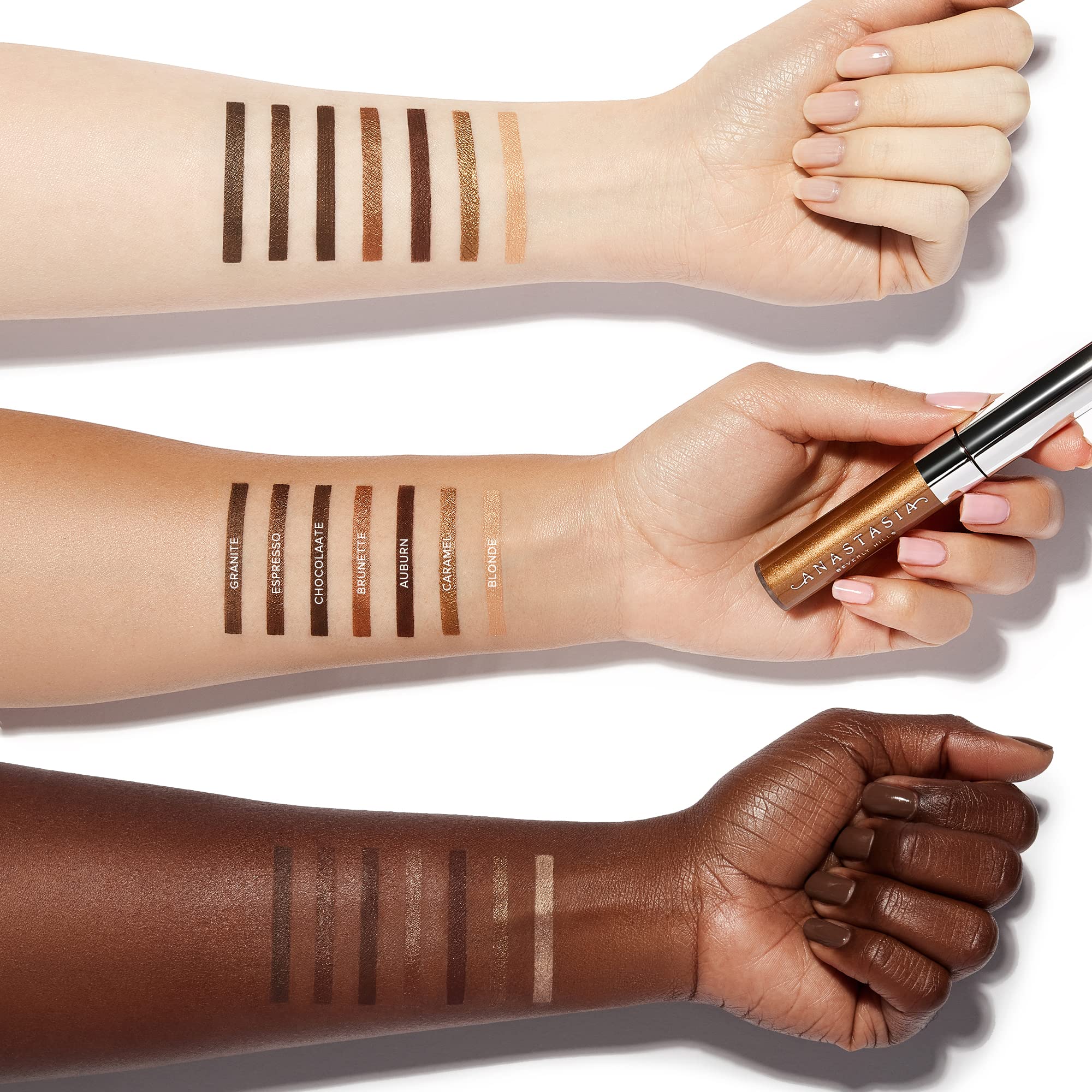 Anastasia Beverly Hills Tinted Brow Gel Caramel closeup shows matte finish on brows