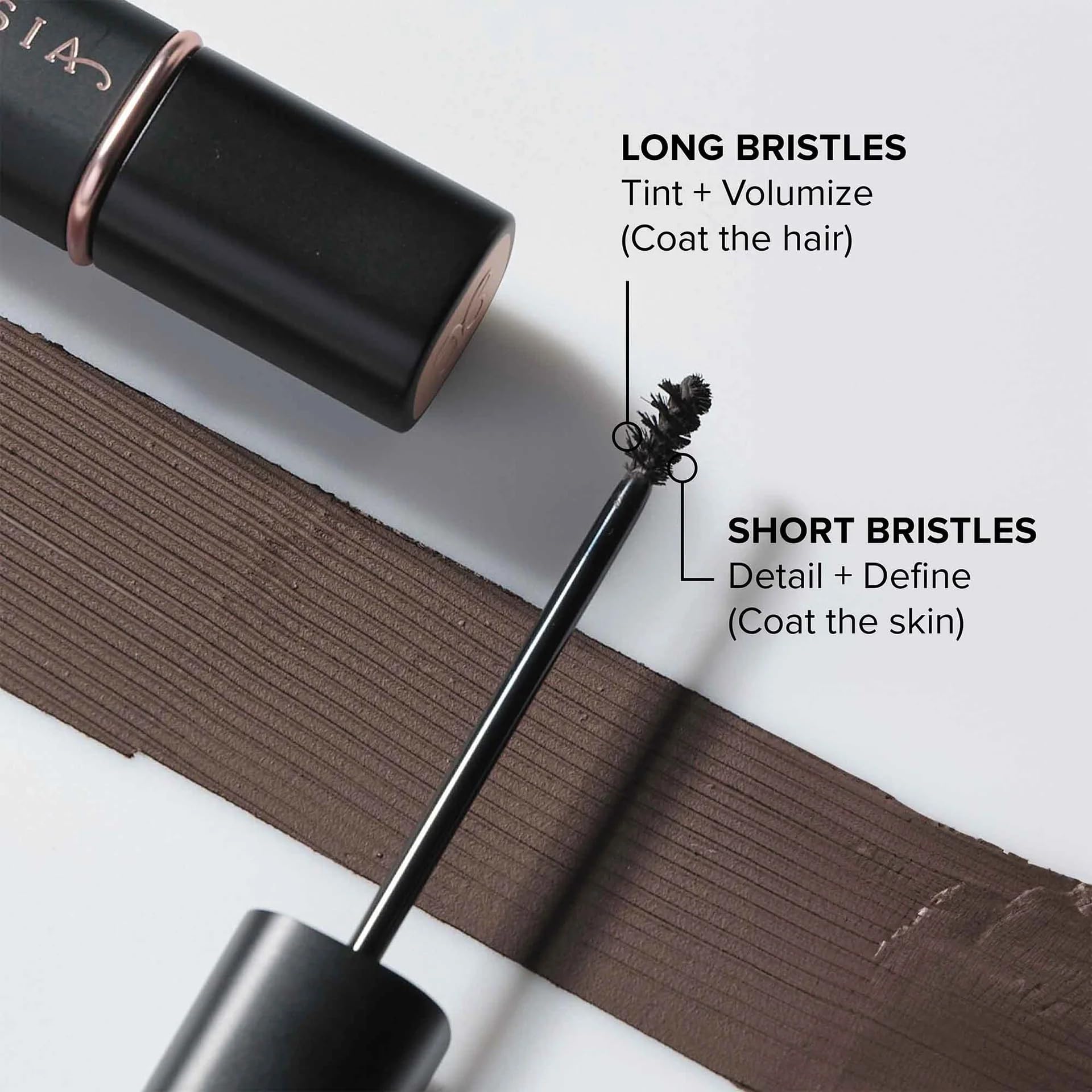 Anastasia Beverly Hills brow gel brush-stroke close-up demonstrates buildable color for daily use.
