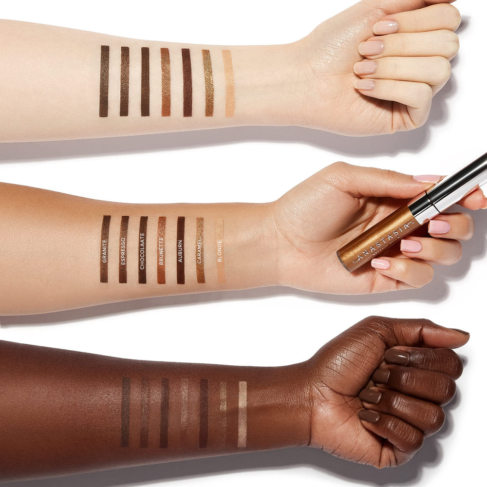 Anastasia Beverly Hills Tint Brow Gel shows matte finish after set.