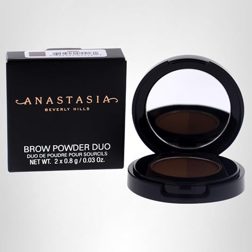 Anastasia Beverly Hills Brow Powder Duo Ebony packaging displays compact portability for on-the-go touch-ups.