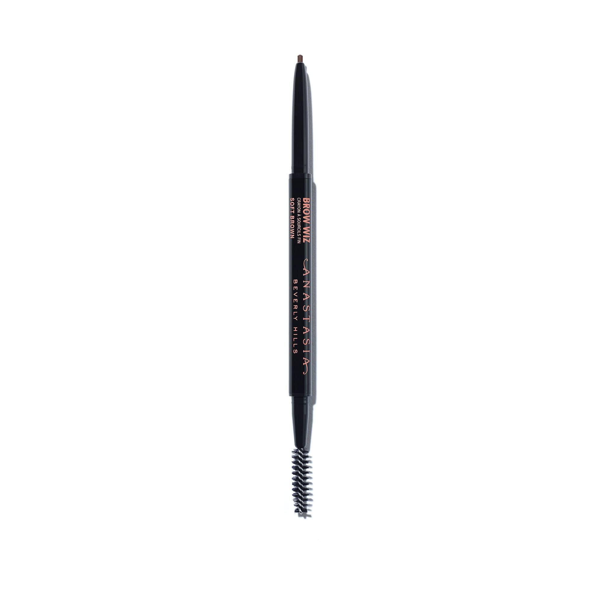 Anastasia Brow Wiz Soft Brown pencil closeup showing precise, hair-like brow strokes.