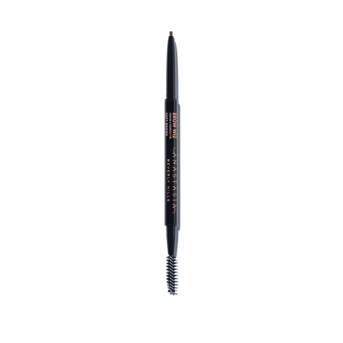 Anastasia Brow Wiz Soft Brown pencil closeup showing precise, hair-like brow strokes.