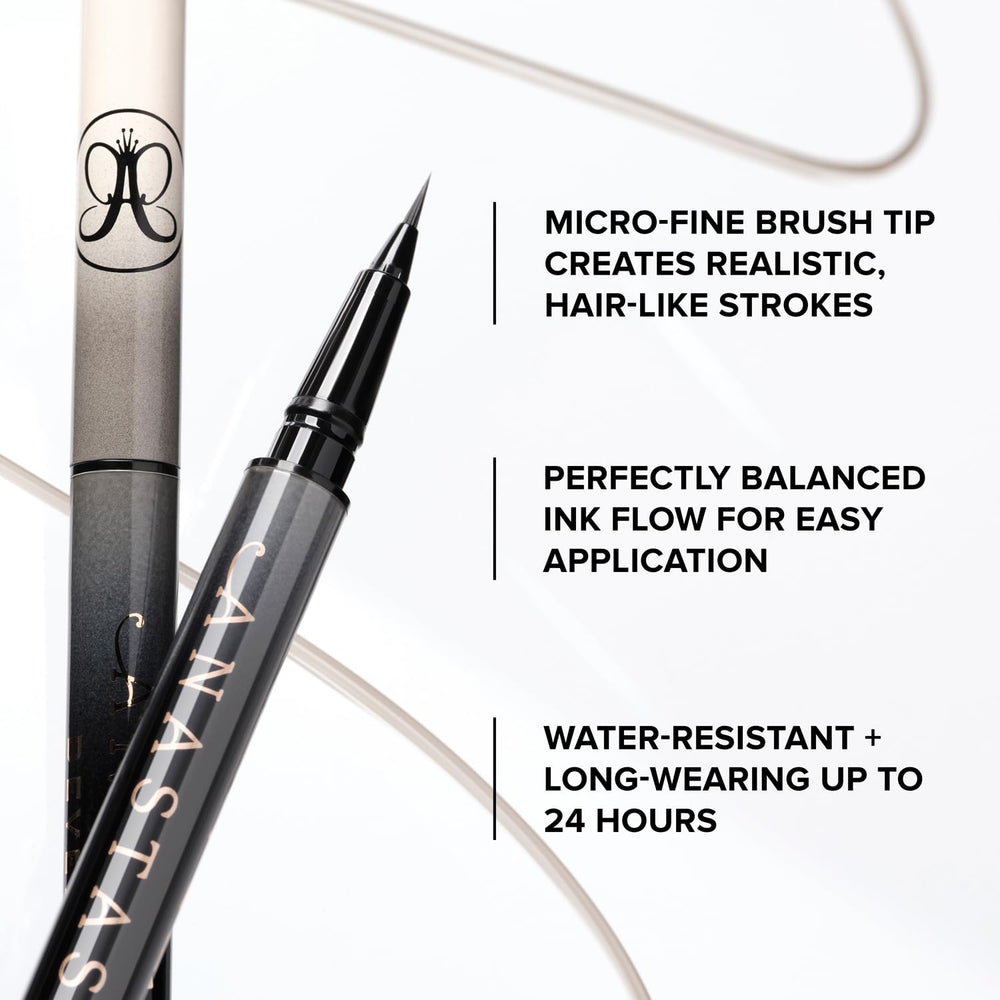 Anastasia Beverly Hills MicroStroke Brow Pen application strokes show precise, hair-like definition.