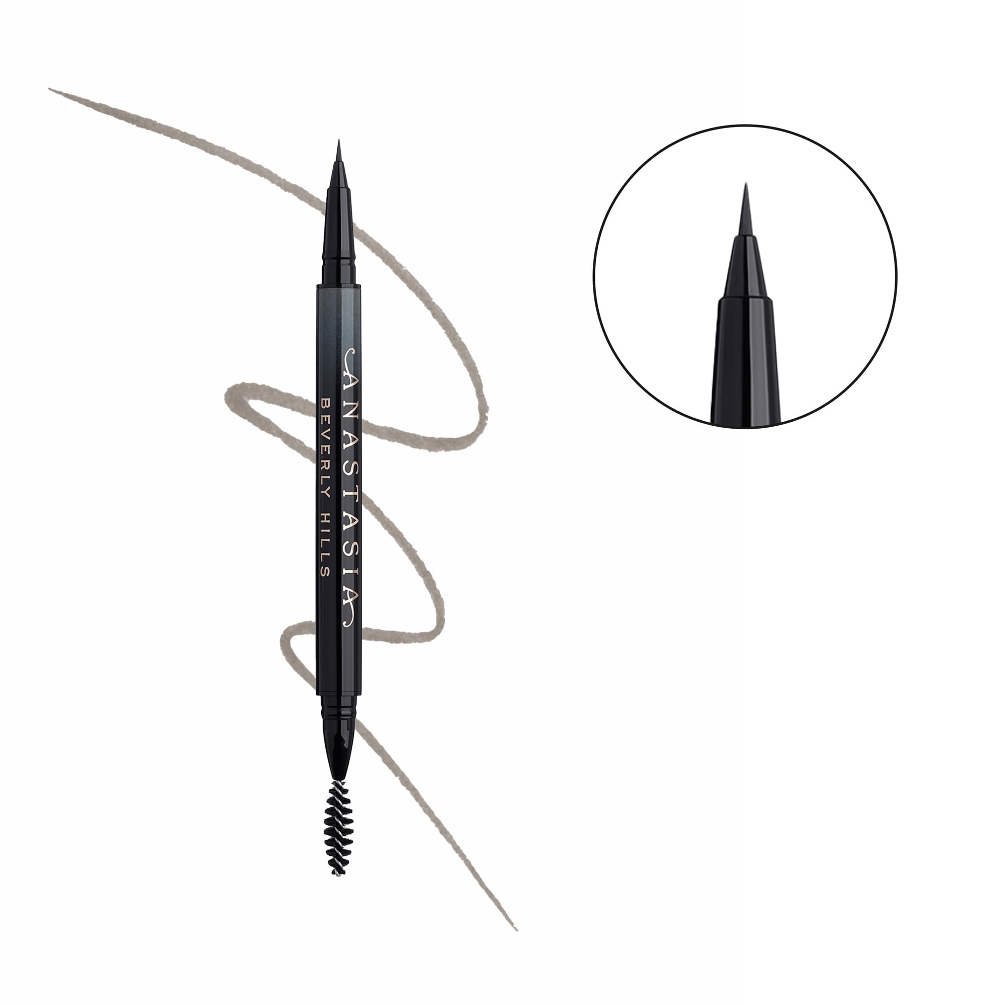 Anastasia Beverly Hills MicroStroke Brow Pen medium brown swatches for color reference.