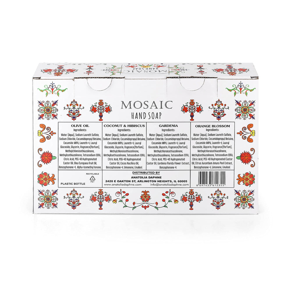 AnatoliaDaphne Mosaic Hand Soap Gift Set close-up of pumps emphasizes quality and cruelty-free production