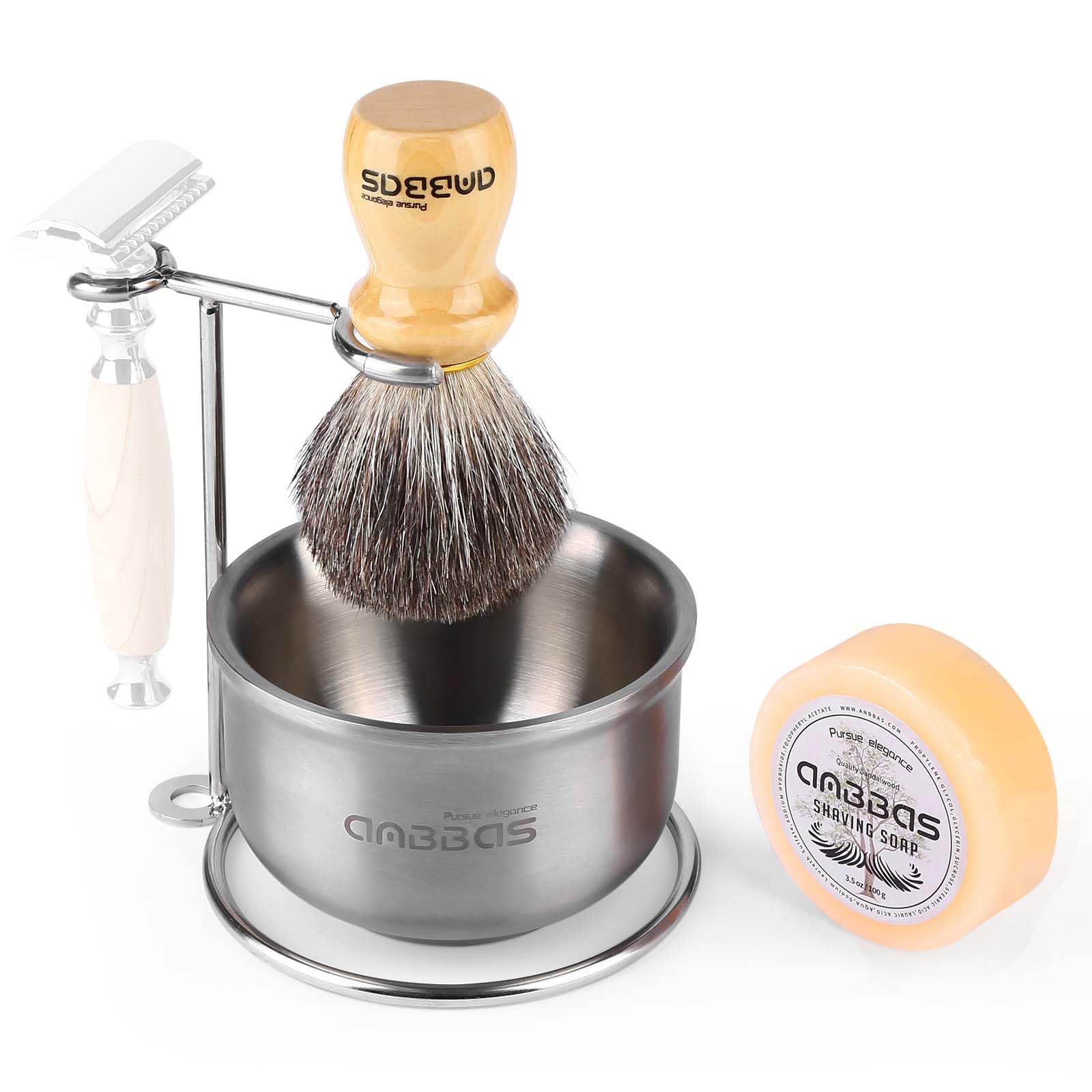 Anbbas badger hair shaving brush with wood handle builds rich, smooth lather.