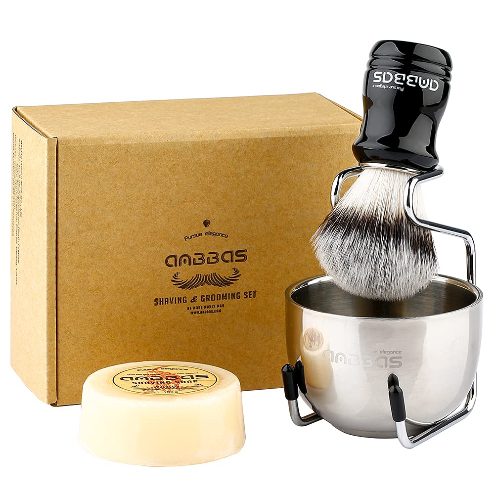 Anbbas synthetic badger brush with silky bristles for gentle lathering.