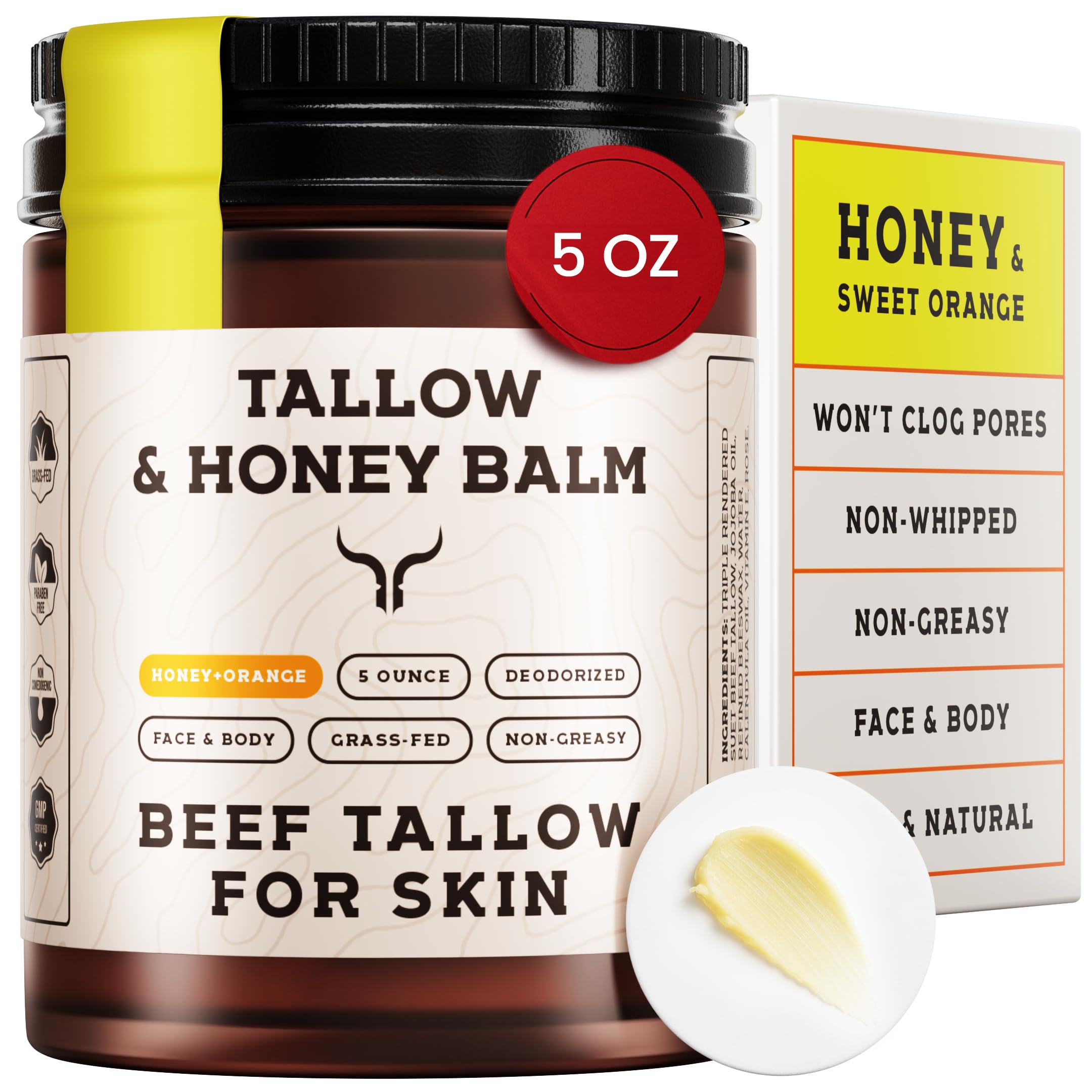 Ancestral Haven beef tallow jar closeup—rich texture for deep hydration