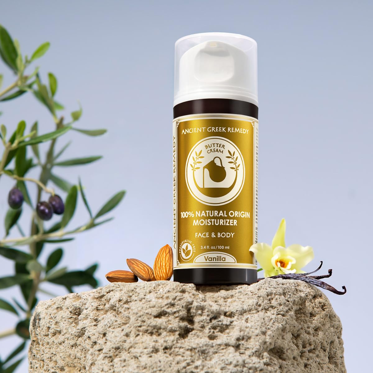 Ancient Greek Remedy Vanilla Butter Cream jar open reveals rich nourishing formula