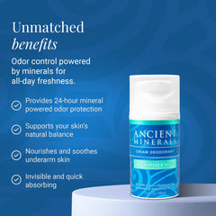Ancient Minerals deodorant cream texture closeup highlights smooth application.