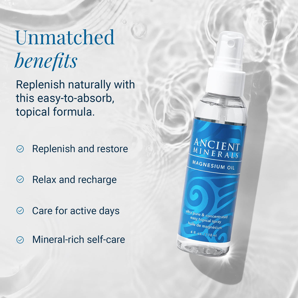 Ancient Minerals magnesium oil on leg, feeling refreshed after application