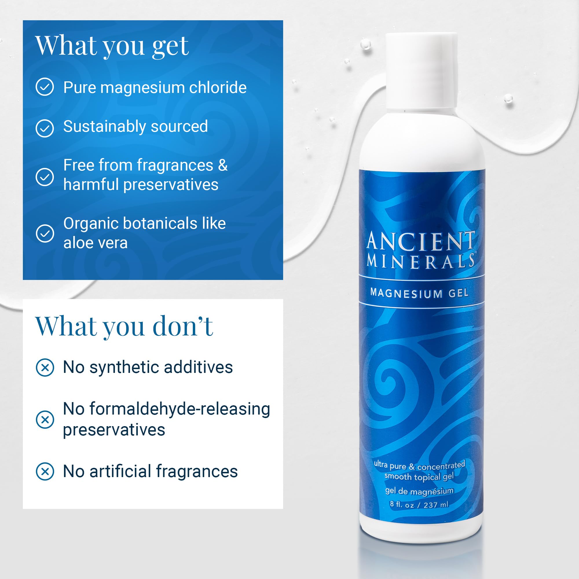 Ancient Minerals gel applied on skin for soothing topical use.