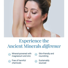 Ancient Minerals underarm application motion shows quick-absorb, no residue.