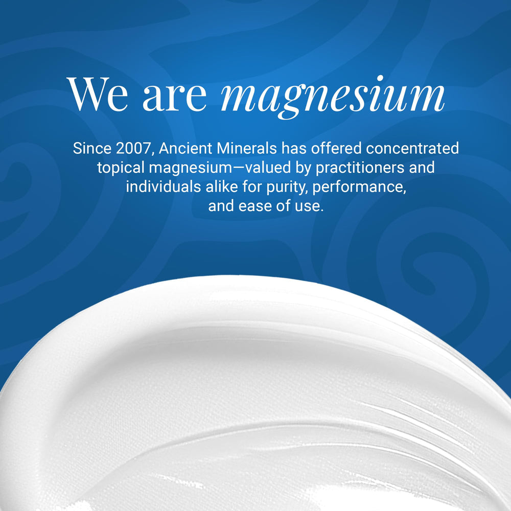 Ancient Minerals zechstein magnesium cream pump showing fast-absorbing formula