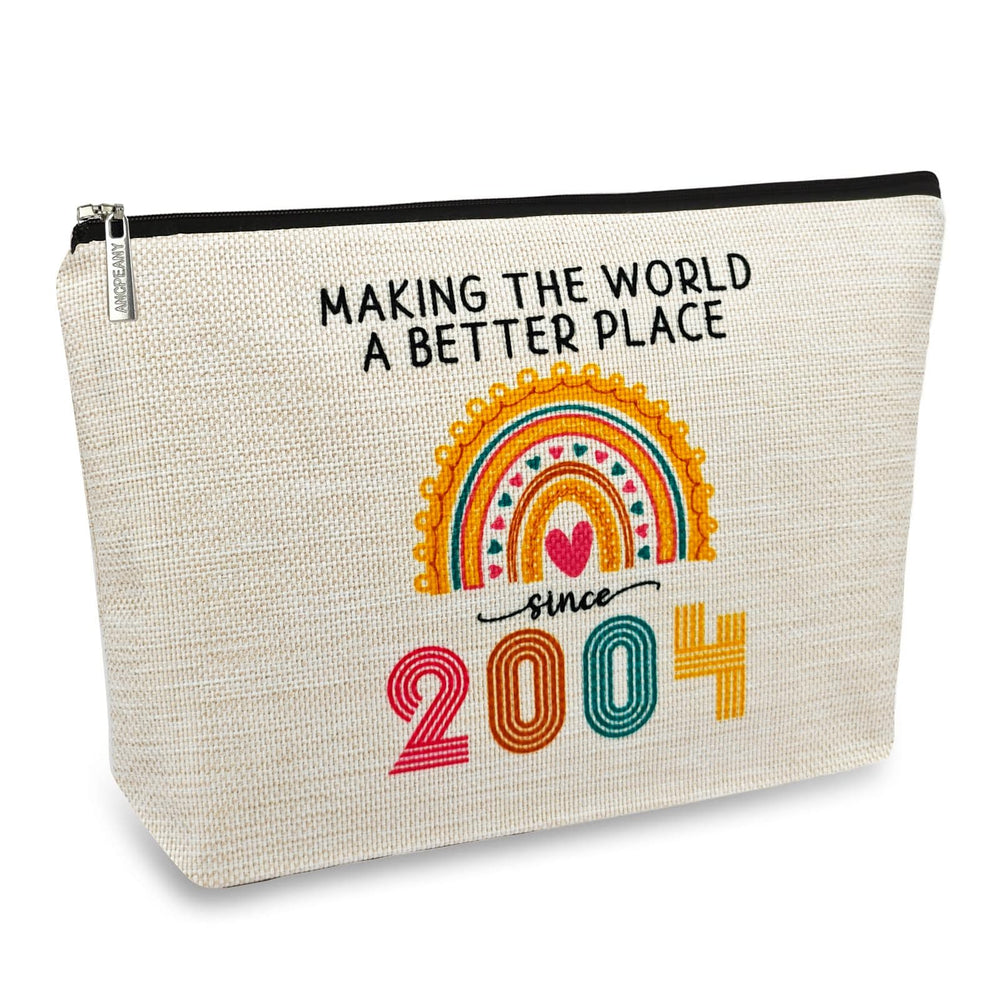ancpeany 21st birthday makeup bag in stylish linen, ideal for travel and daily cosmetics