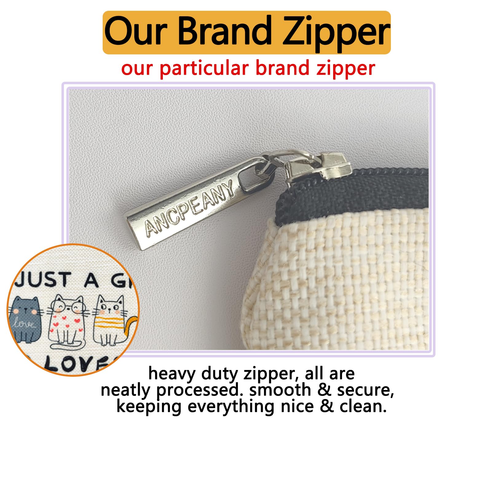 ancpeany waterproof background makeup bag highlighting easy cleaning and fade resistance