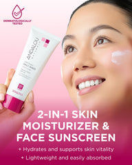 Andalou Naturals 1000 Roses SPF18 application on the face showing quick absorption